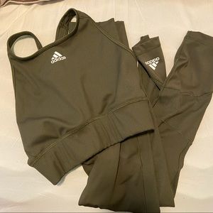 adidas Olive Green Ribbed Sports Bra & Leggings Set
